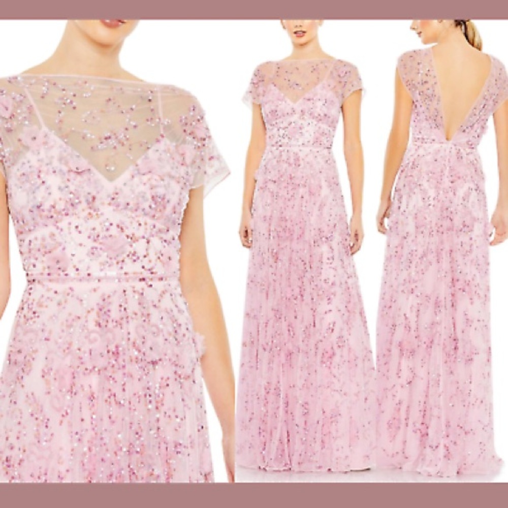 Mac Duggal - candy pink floral gown - Style #93685 - size 8